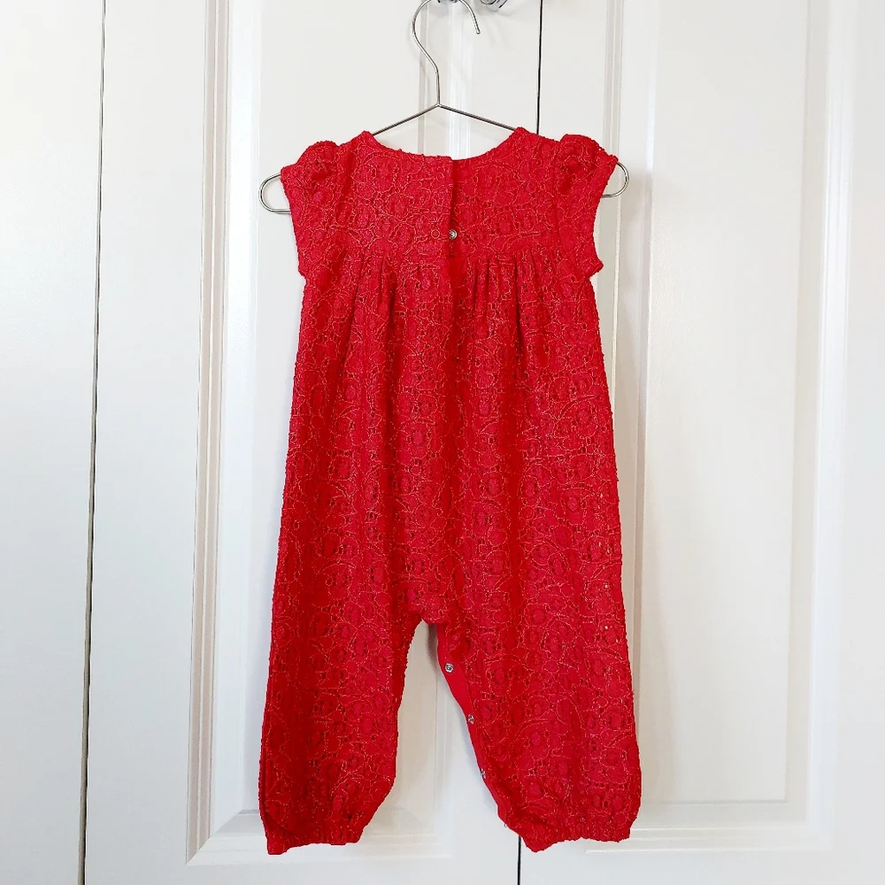 Red‎ Lace Jumpsuit with Bow size 12m Cat & Jack Wedding Church Special Occasion